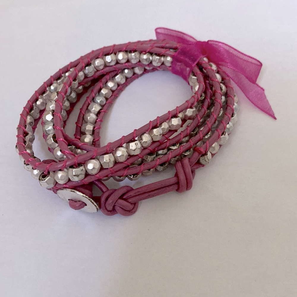 NWT Pink Silver Bead Wrap Bracelet (Removable bow is not part of the bracelet)